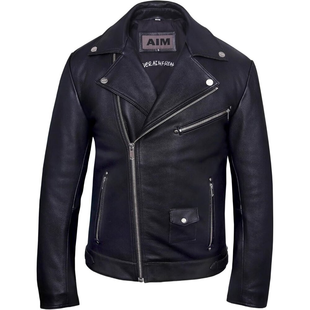 Men Black Casual Leather Jacket Geniune Cow Hide Motorcycle Style Perfecto Biker